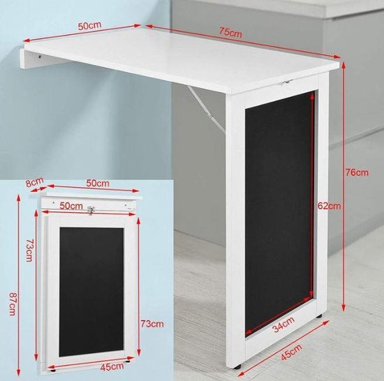 B-keus Opklapbare wandtafel met krijtbord - wit