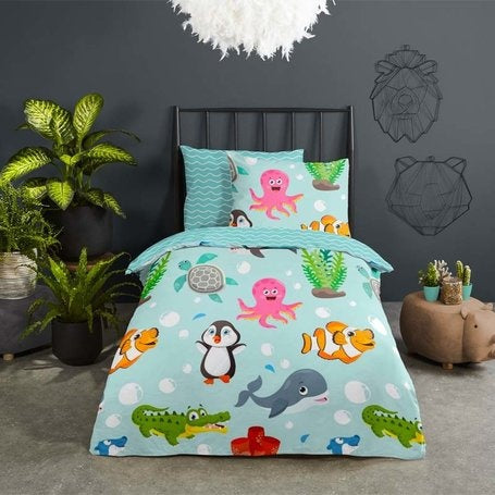 Kinderdekbedovertrek Seaworld - Katoen - 1-persoons (140x220 + 60x70 cm)