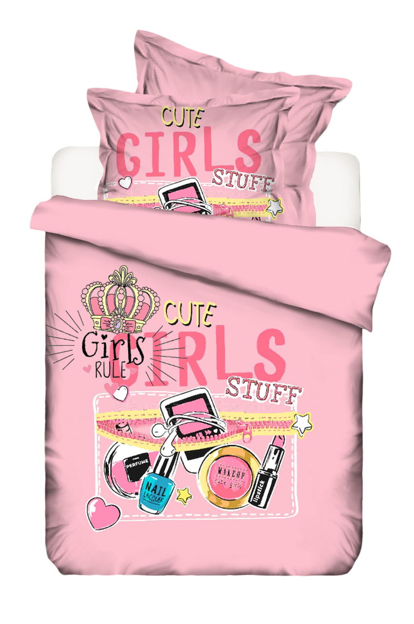 Kinderdekbedovertrek Cute girls - Katoen - 1-persoons (140x220 + 60x70 cm)