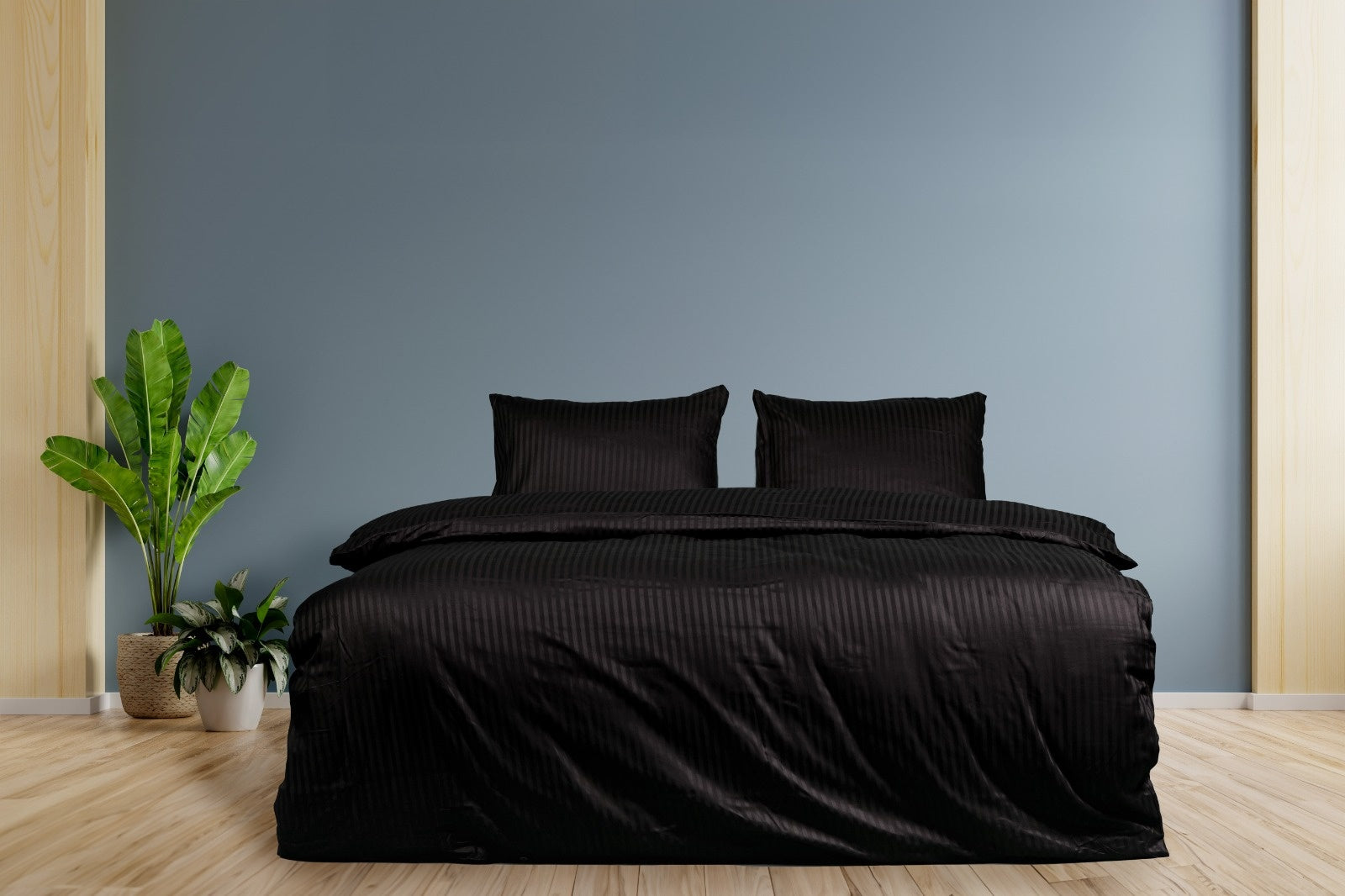Hotelstreep dekbedovertrek - zwart - katoensatijn - 1-persoons (140x220 + 60x70cm)