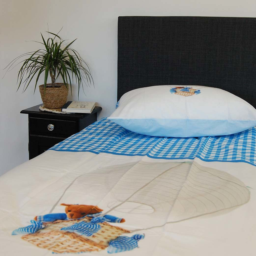 Kinderdekbedovertrek Luchtballon beer blauw - Katoen - 1-persoons (140x220 + 60x70 cm)