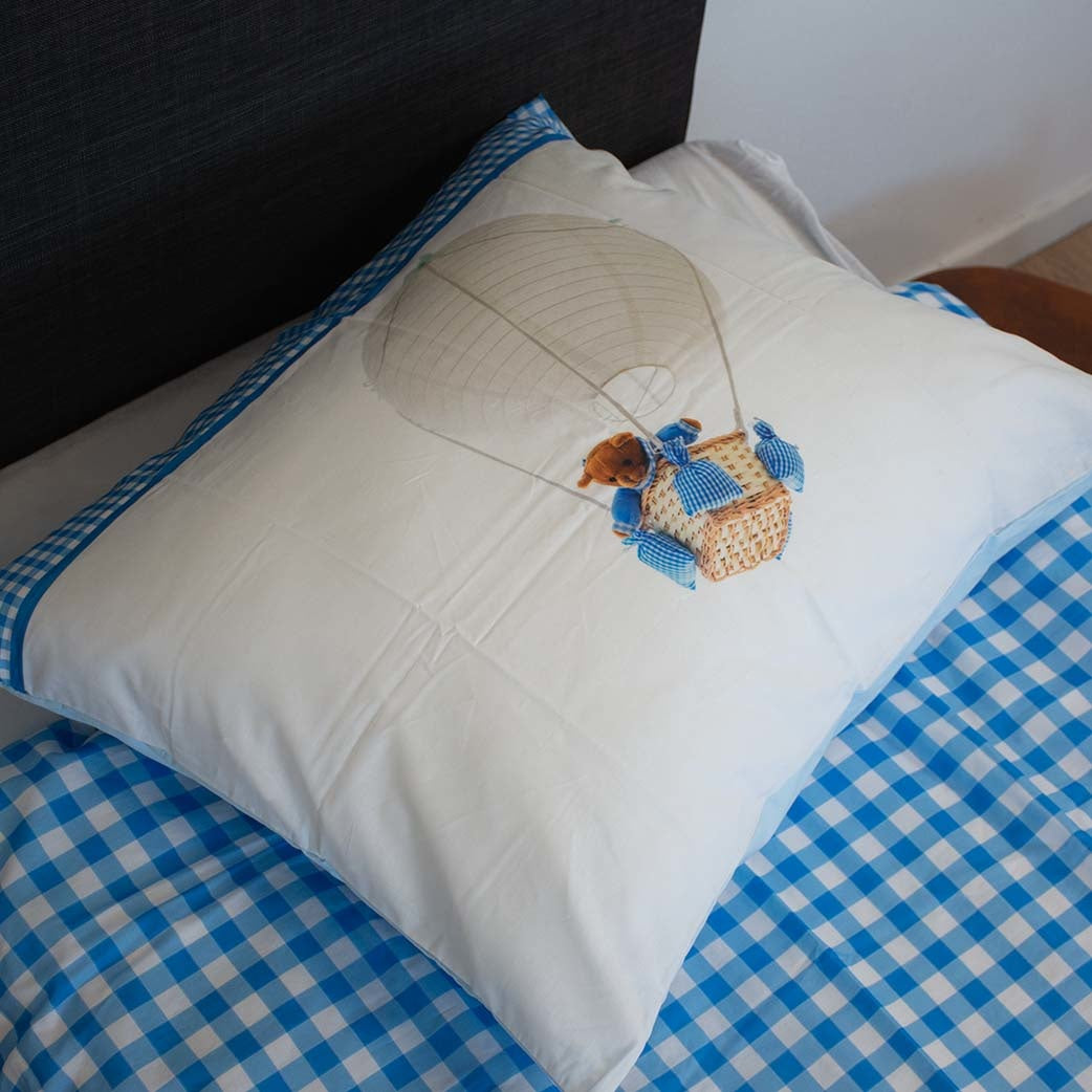 Kinderdekbedovertrek Luchtballon beer blauw - Katoen - 1-persoons (140x220 + 60x70 cm)