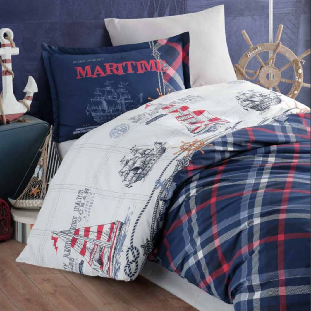 Katoen dekbedovertrek Maritime - blauw - katoen - 1-persoons (140x220 + 60x70 cm)