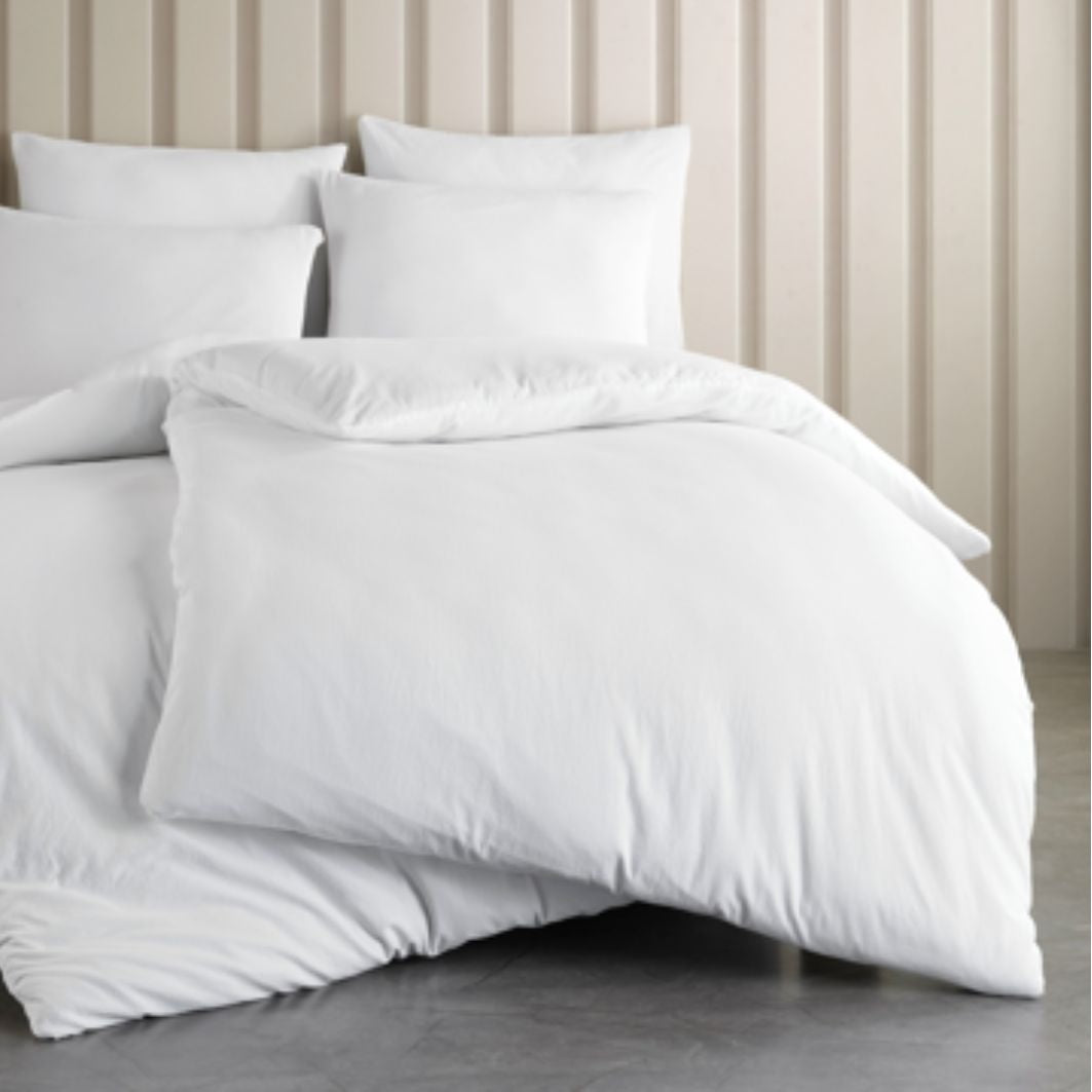 Katoen dekbedovertrek Stone washed - wit - 1-persoons (140x220 + 60x70cm)