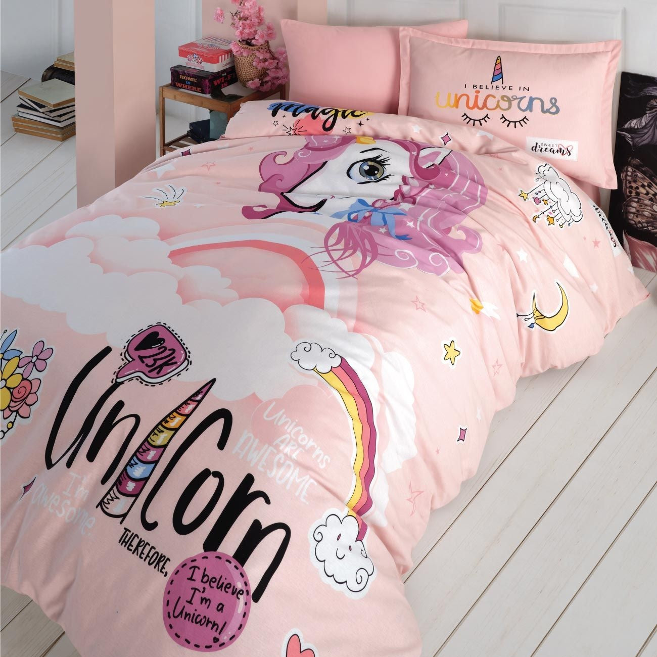 Kinderdekbedovertrek Pink Dreams unicorn - Katoen - 1-persoons (140x220 + 60x70 cm)