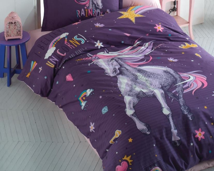 Decoware dekbedovertrek Rainbow unicorn - Katoen - eenpersoons (140x220 + 60x70 cm)