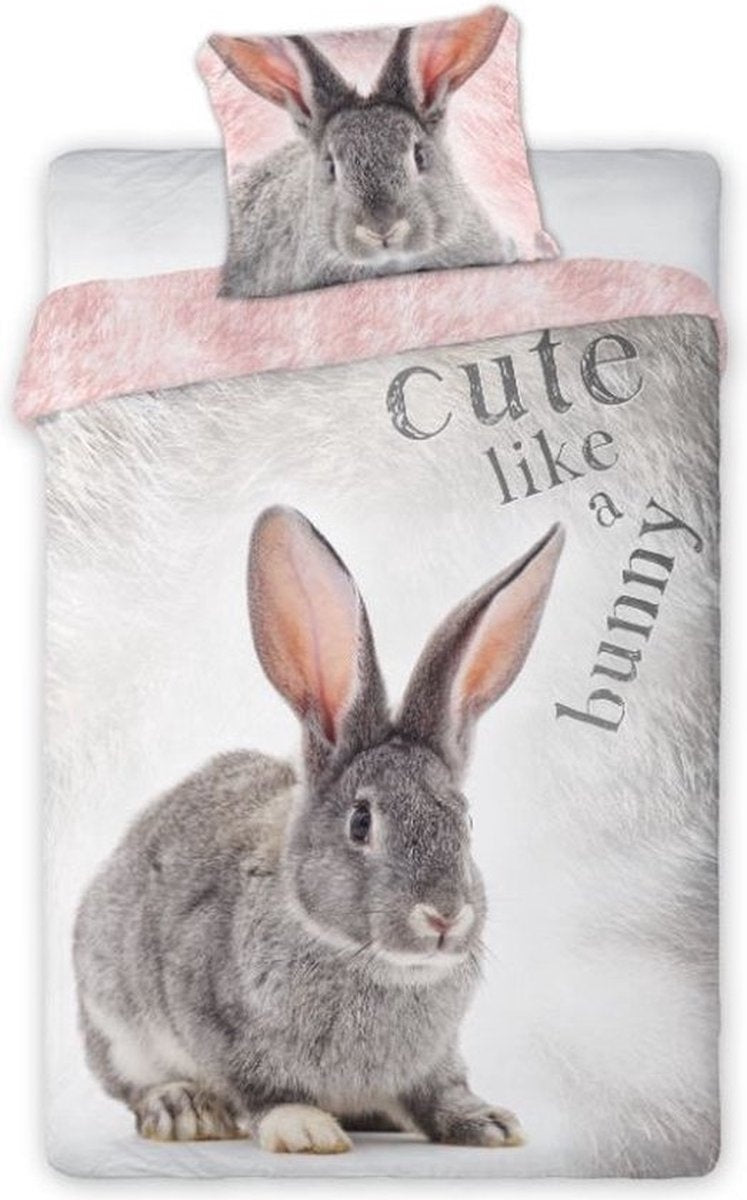 Dekbedovertrek Konijn Cute - Katoen - 1-persoons (140x200 + 70x90 cm)