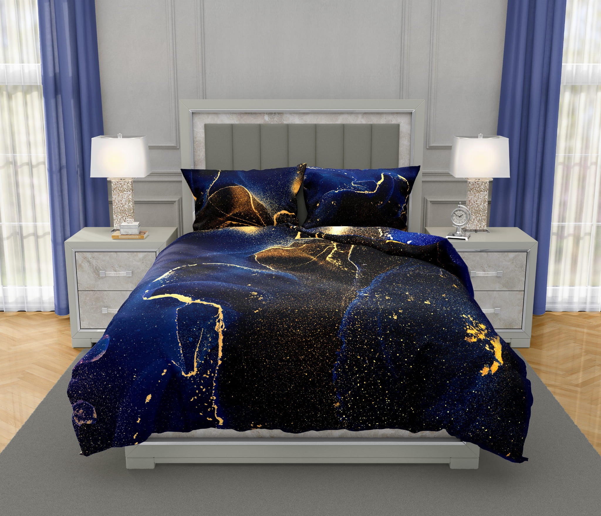 Dekbedovertrek Marmer Zwart Blauw - katoen - 1-persoons (140x200 + 70x90 cm)