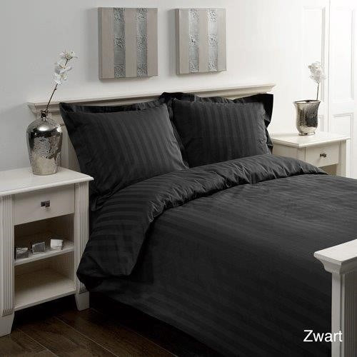 Hotelstreep dekbedovertrek Uni Satijn zwart - katoen satijn - Lits-jumeaux (240x220 + 2st 60x70cm)