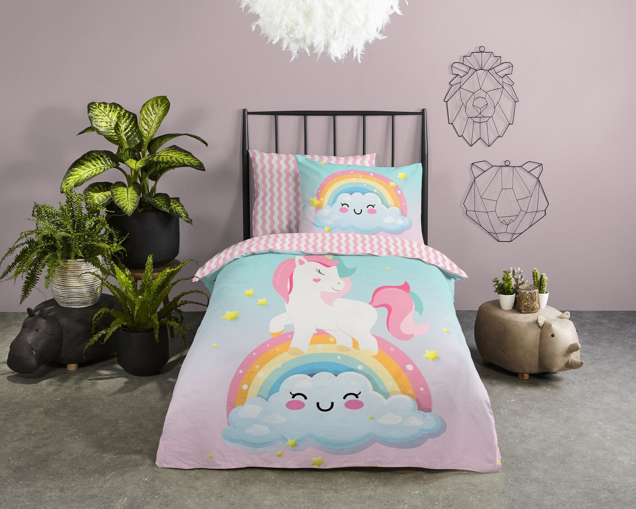 Kinderdekbedovertrek Unicorn sweety - Katoen - 1-persoons (140x220 + 60x70 cm)
