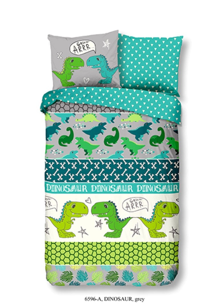 Kinderdekbedovertrek Dinosaurus - Katoen - 1-persoons (140x220 + 60x70 cm)