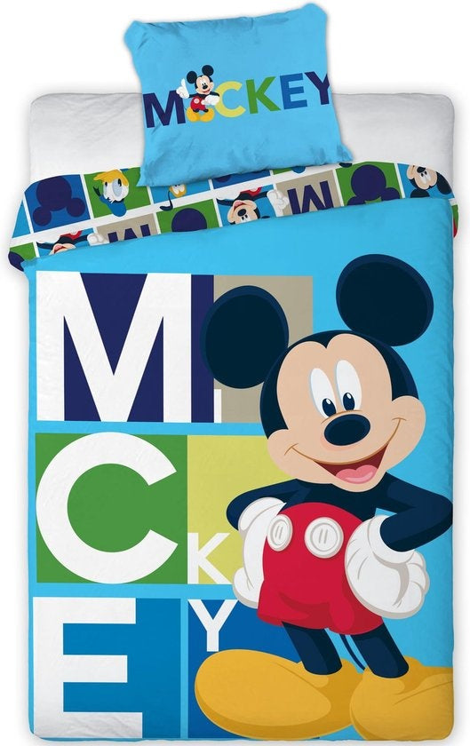Mickey Mouse dekbedovertrek Blocks - microvezel - 1-persoons (140x200 + 63x63 cm)