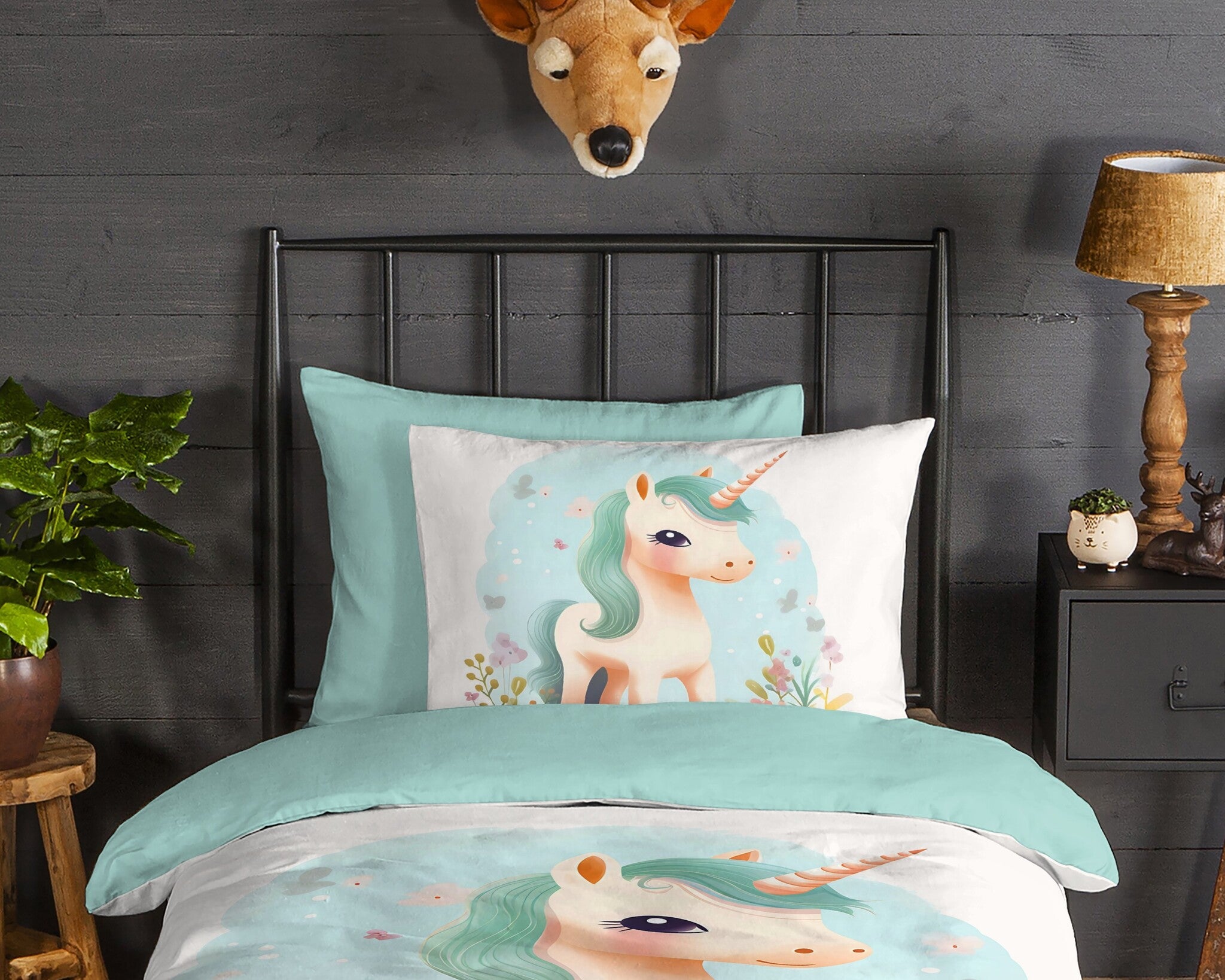 Kinderdekbedovertrek One Unicorn - Flanel - 1-persoons (140x220 + 60x70 cm)