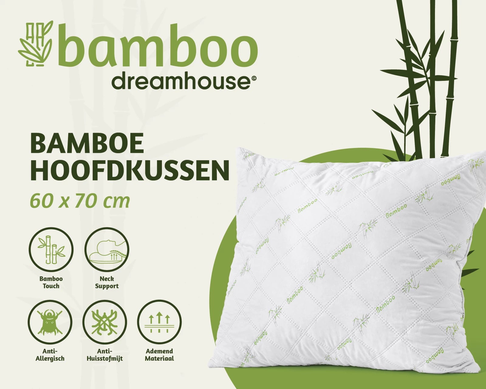 Hoofdkussen - bamboe - holle vezel - 60x70 cm
