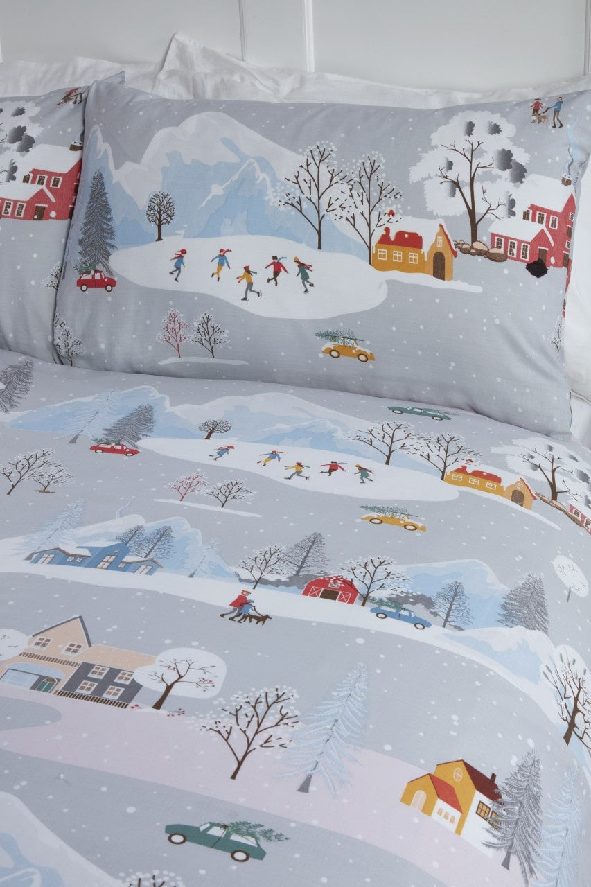 Polykatoen dekbedovertrek Winter town - 1-persoons (135x200 + 50x75cm)