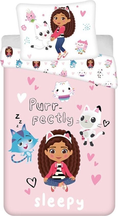 Gabby's Poppenhuis kinderdekbedovertrek Purrfectly - polykatoen - 1-persoons (140x200 cm – 65x65 cm)
