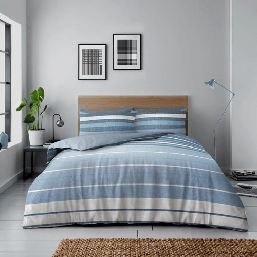 Snoozeville dekbedovertrek Block stripes - blauw - Microvezel - Lits-jumeaux (230x220 + 2st 50x75cm)