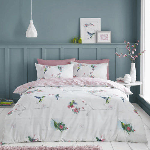Polykatoen dekbedovertrek Humming bird roze - Lits-jumeaux (230x220 + 2st 50x75 cm)