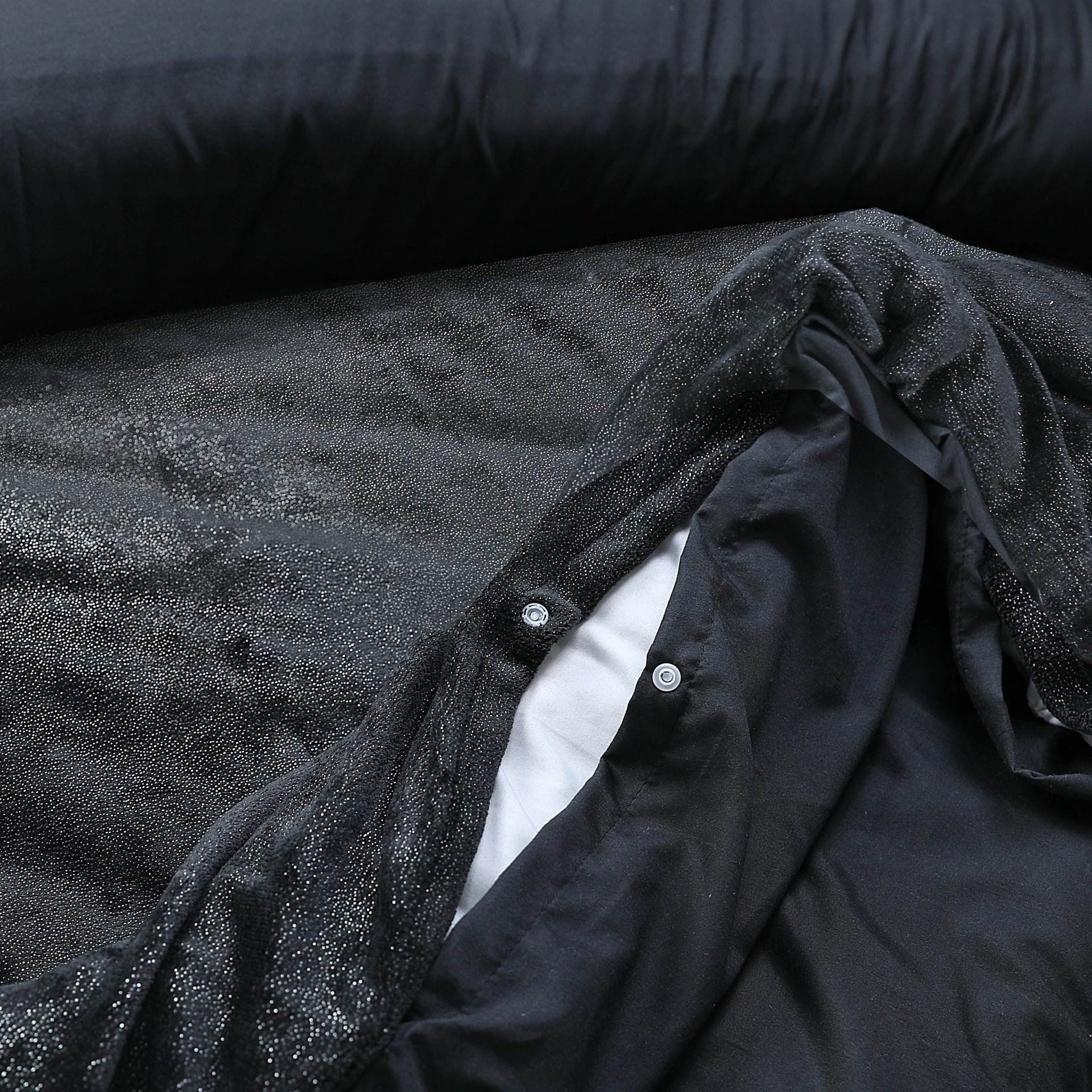 Fleece dekbedovertrek onderkant microvezel Deco foil - zwart