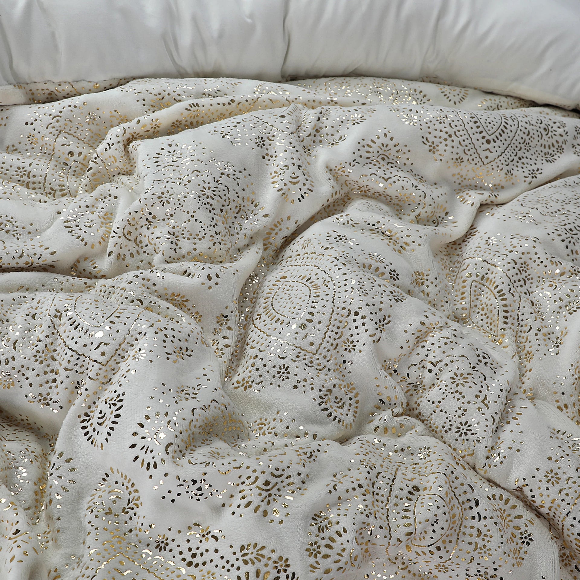 Fleece dekbedovertrek onderkant microvezel Art foil - creme - 1-persoons (140x220 + 60x70cm)