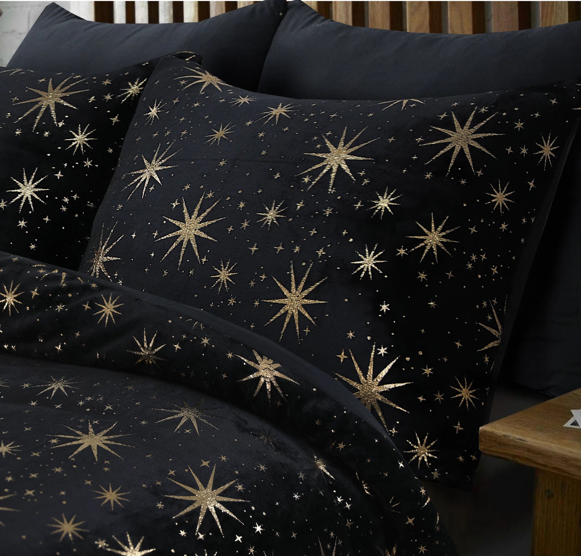 Dekbedovertrek fleece onderkant microvezel Stars foil - zwart