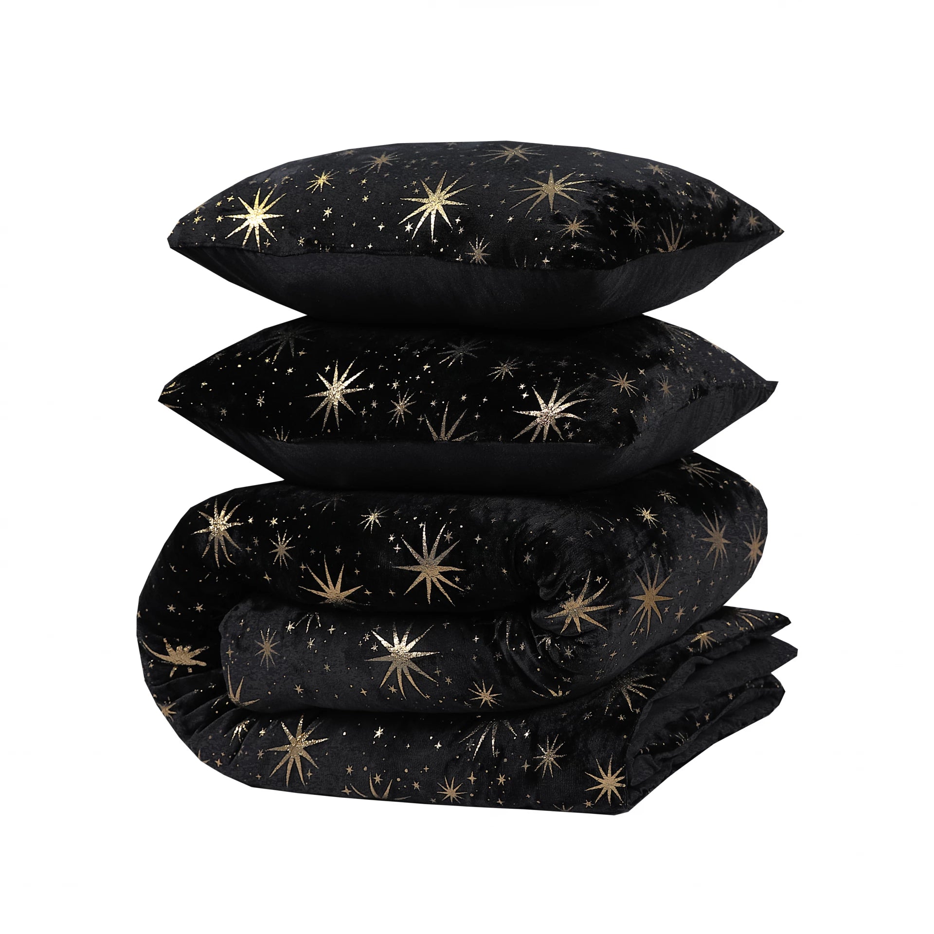 Dekbedovertrek fleece onderkant microvezel Stars foil - zwart