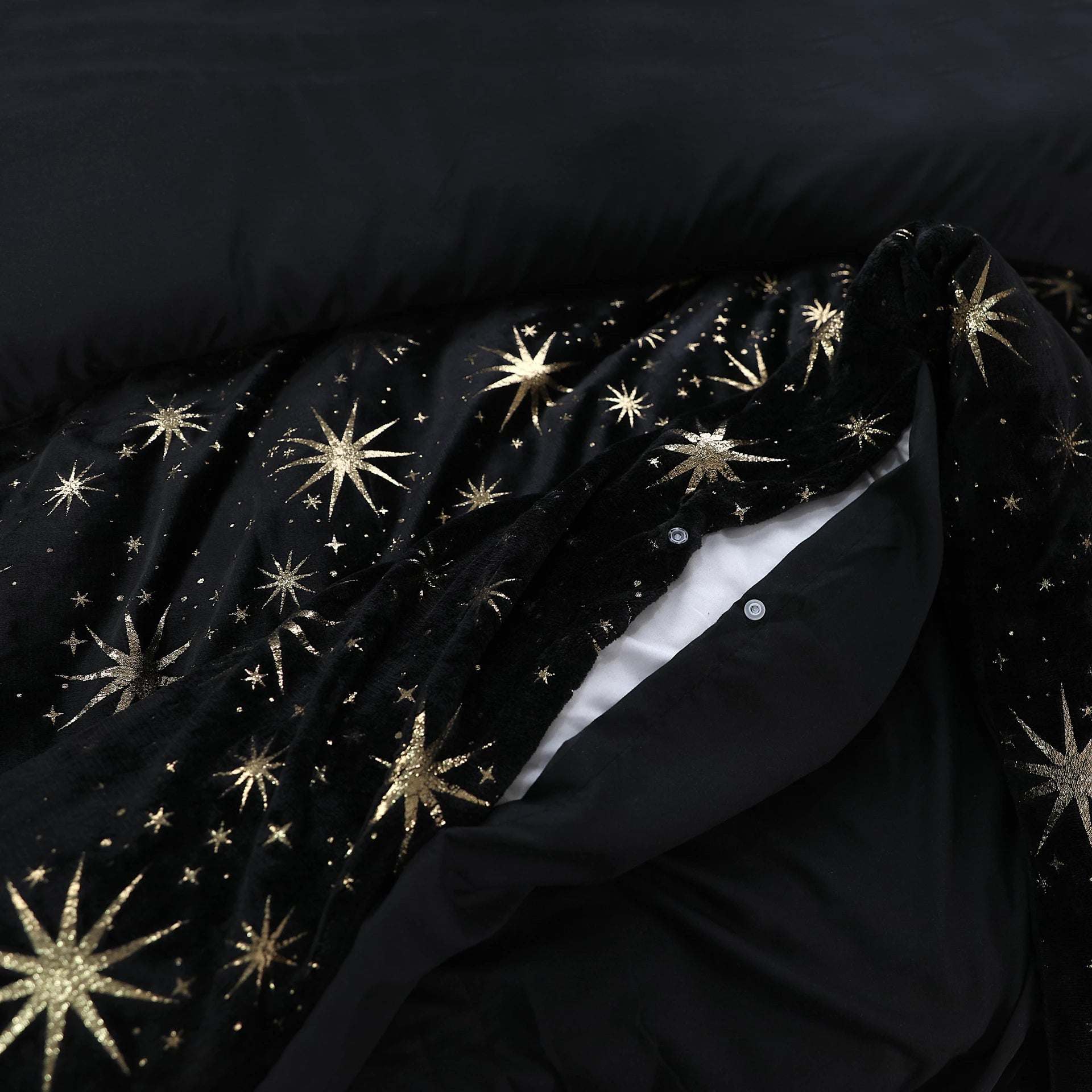 Dekbedovertrek fleece onderkant microvezel Stars foil - zwart
