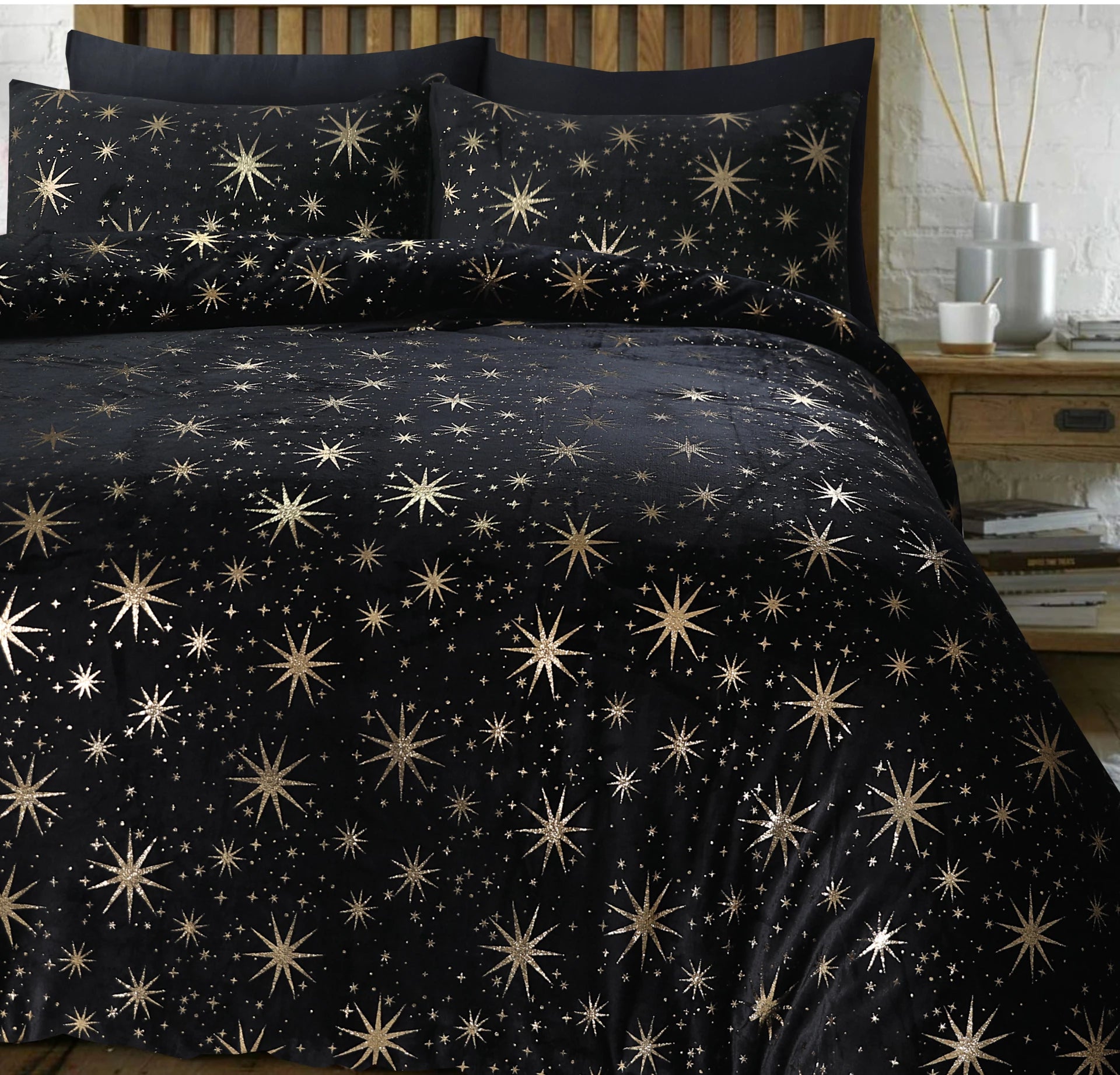 Dekbedovertrek fleece onderkant microvezel Stars foil - zwart