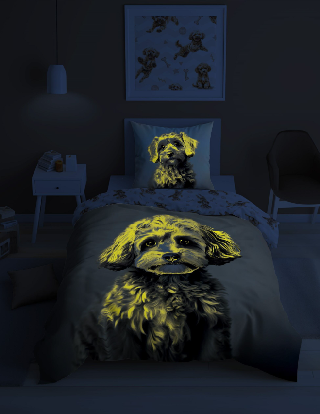 Glow in the dark kinderdekbedovertrek Hondje - katoen - 1-persoons (140x200+70x80 cm)