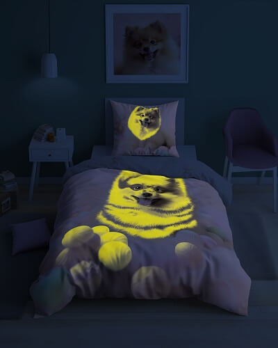 Glow in the dark dekbedovertrek Keeshondje - katoen - 1-persoons (140x200 + 70x80 cm)