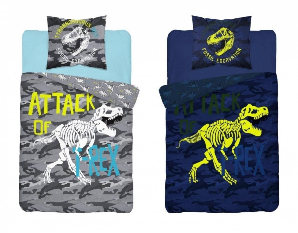 Glow in the dark dekbedovertrek T Rex dino - katoen - 1-persoons (140x200 + 70x80 cm)