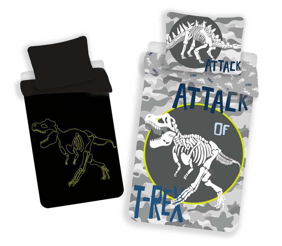 Glow in the dark kinderdekbedovertrek T-rex - katoen