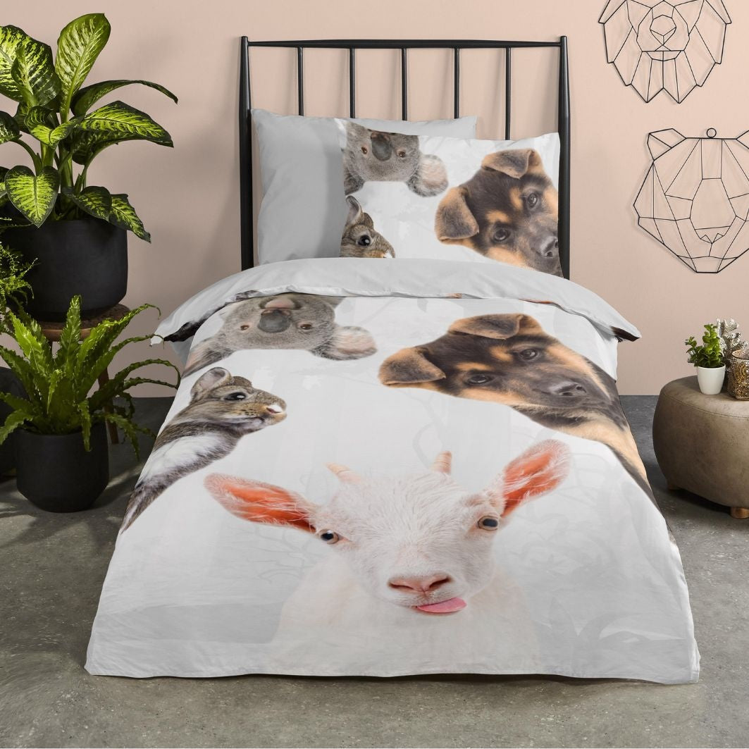 Kinderdekbedovertrek animals - Katoen - 1-persoons (140x220 + 60x70 cm)