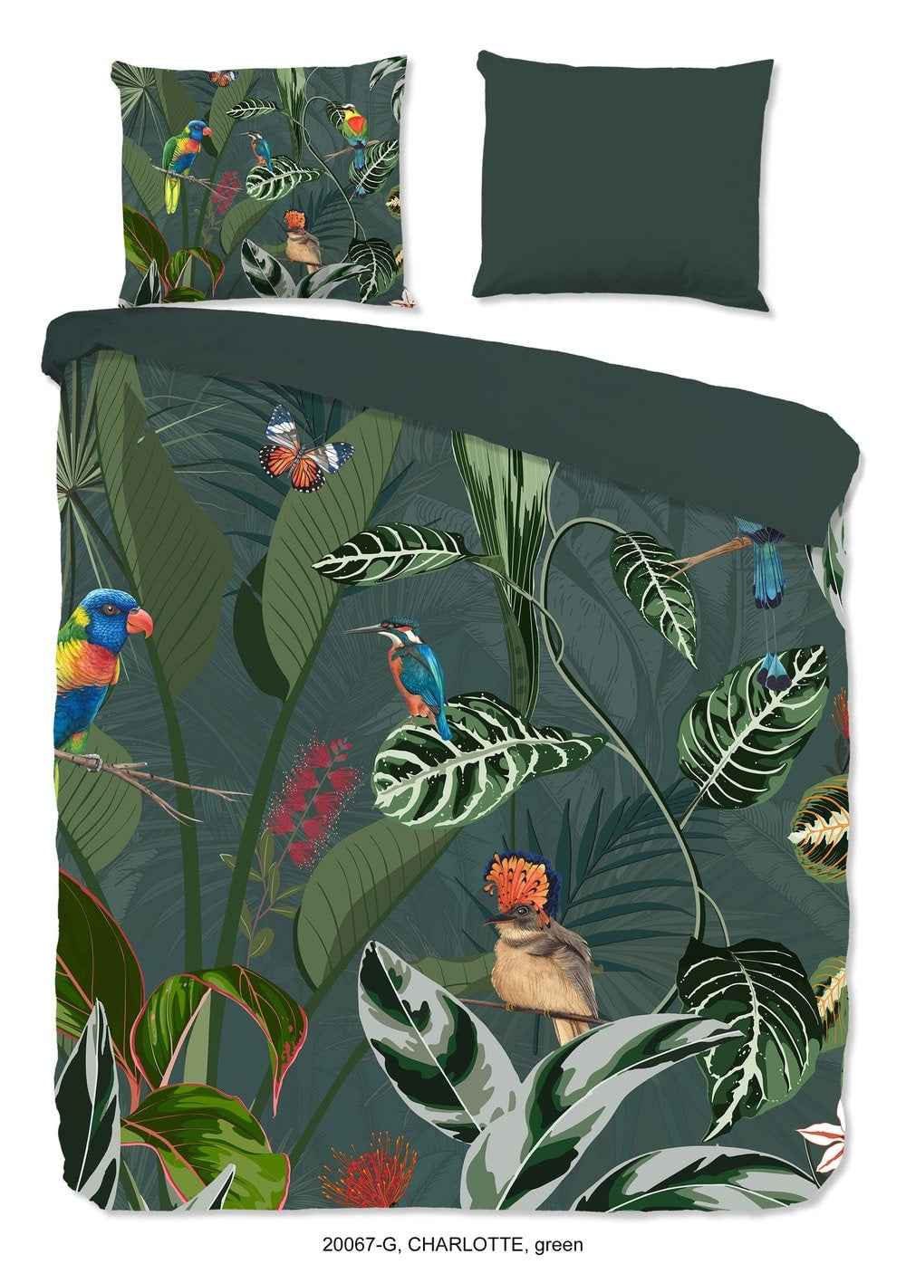 Katoen dekbedovertrek Botanical birds - groen