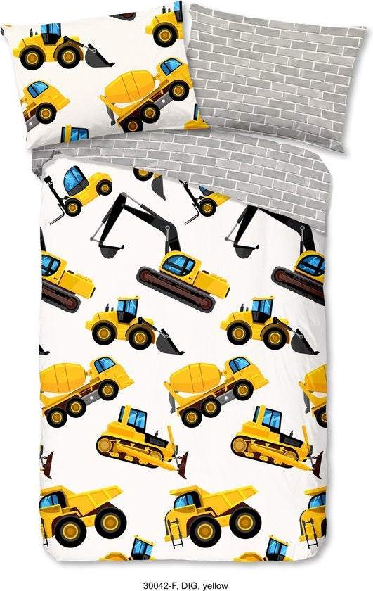 Kinderdekbedovertrek Diggers - Flanel - 1-persoons (140x220 + 60x70 cm)