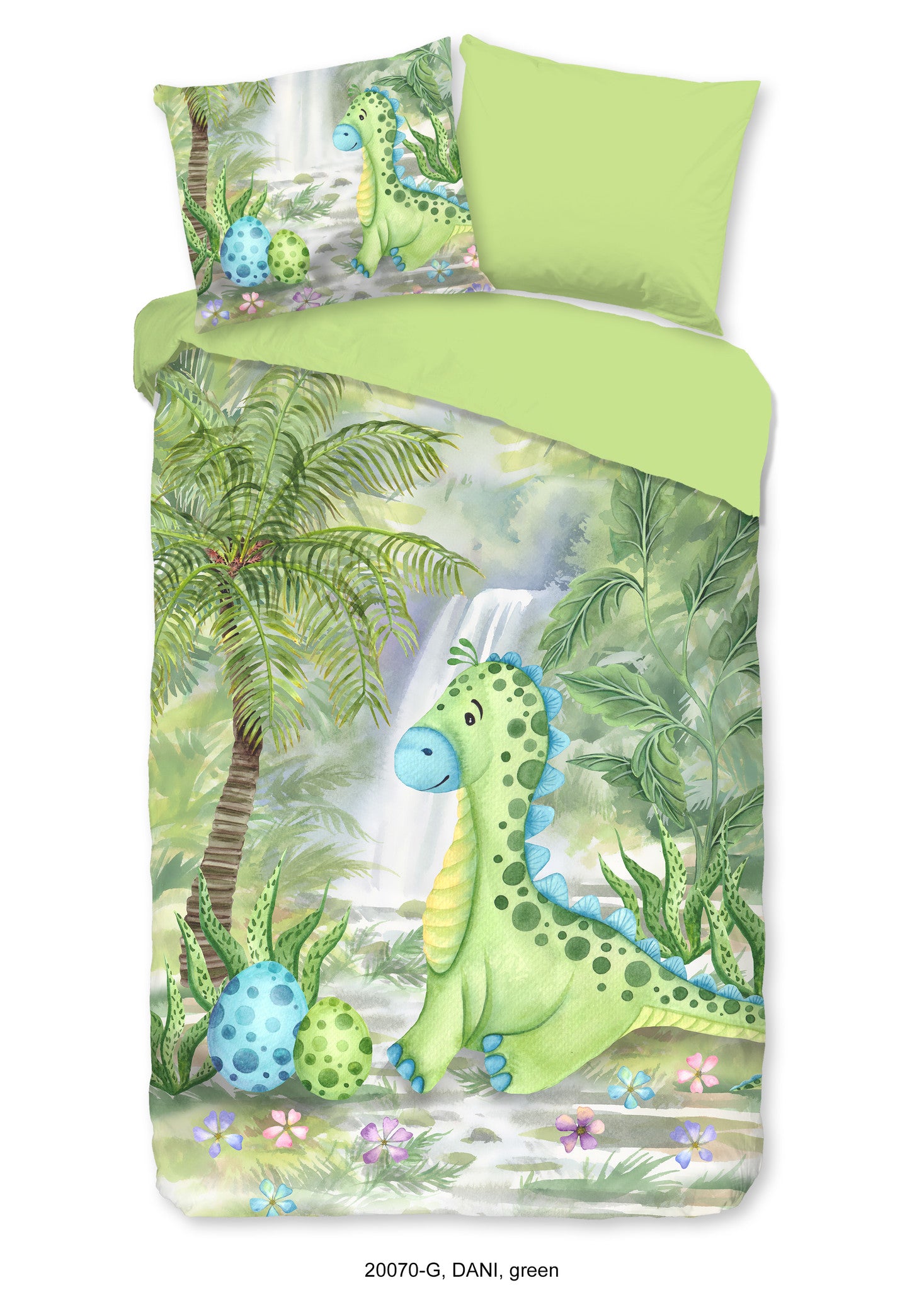 Kinderdekbedovertrek Dino ei - groen - katoen - 1-persoons (140x220 + 60x70 cm)