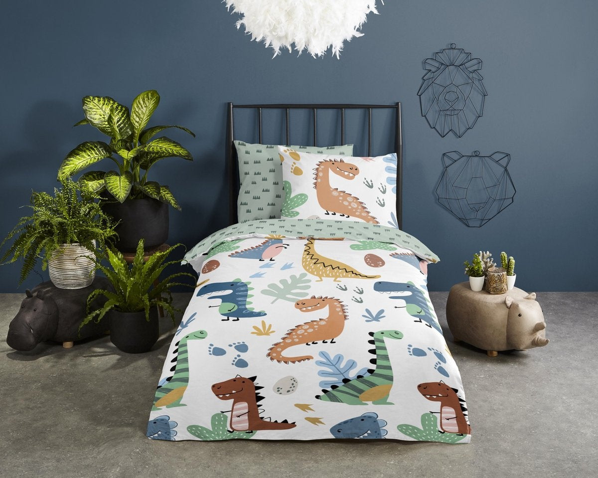 Dekbedovertrek Grappige dino's - Katoen - 1-persoons (140x220 + 60x70 cm)