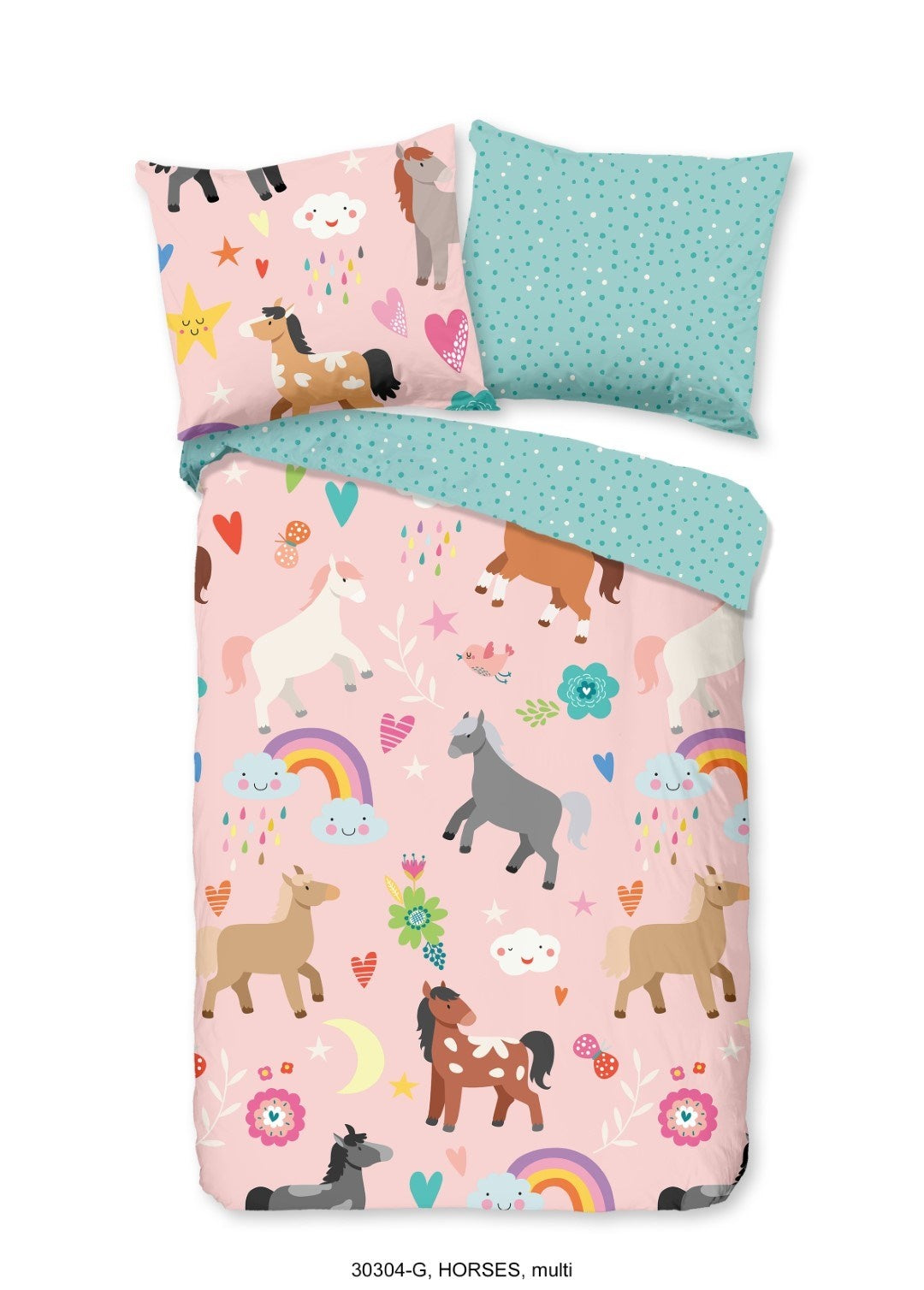 Kinderdekbedovertrek Horses - Katoen - 1-persoons (140x220 + 60x70 cm)