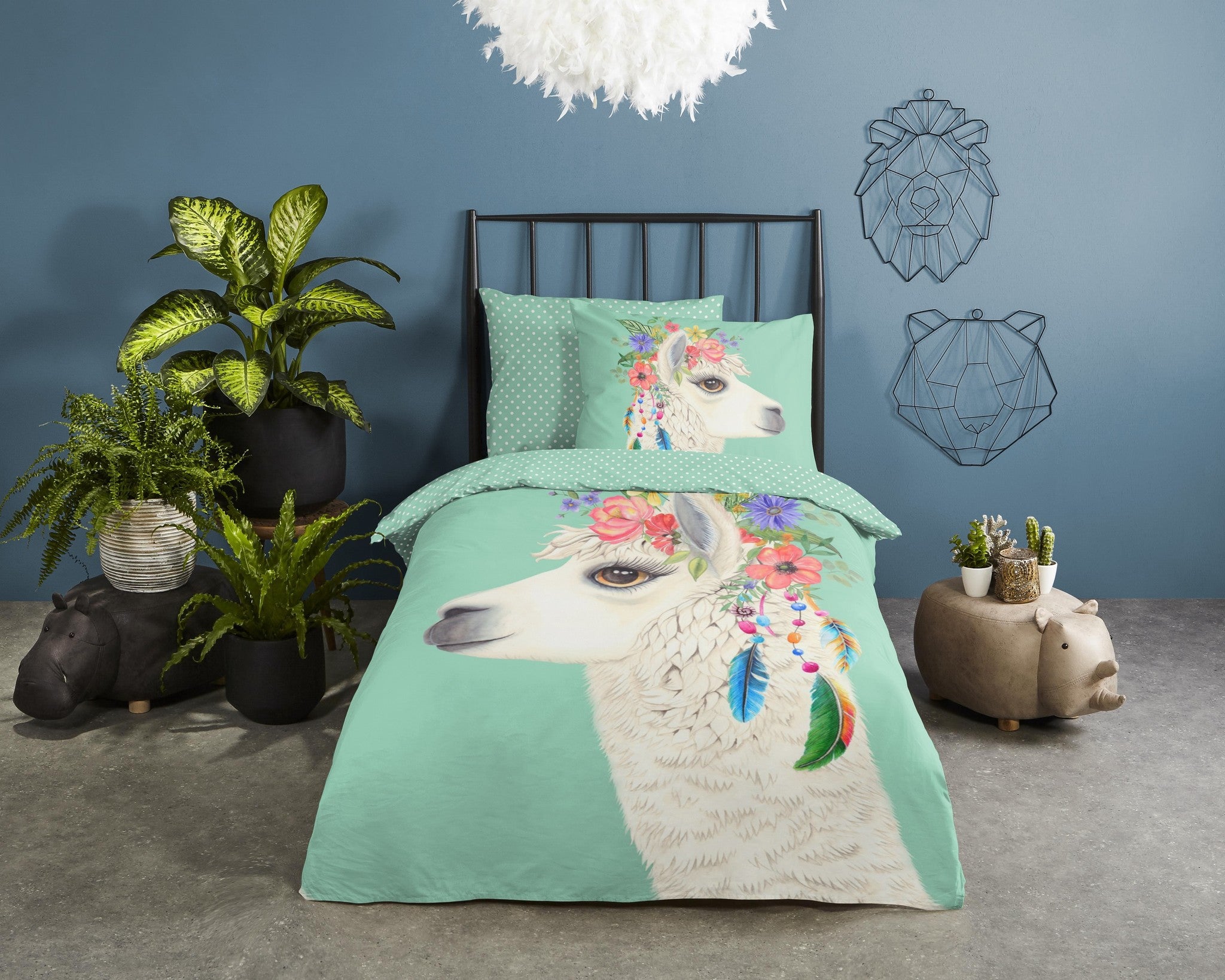Dekbedovertrek Lama Joey - Katoen - 1-persoons (140x220 + 60x70 cm)