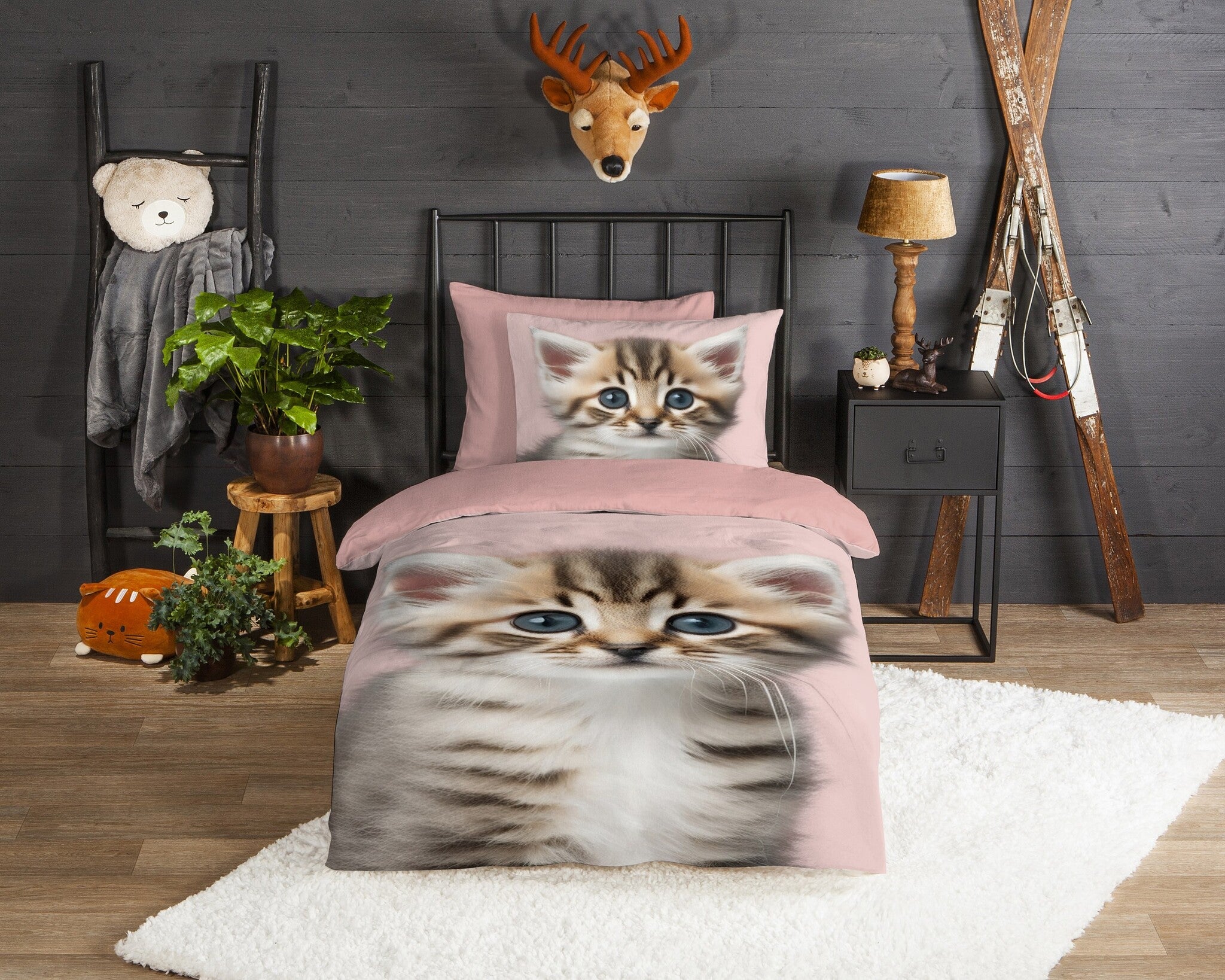 Kinderdekbedovertrek meow - flanel - 1-persoons (140x220 + 60x70 cm)