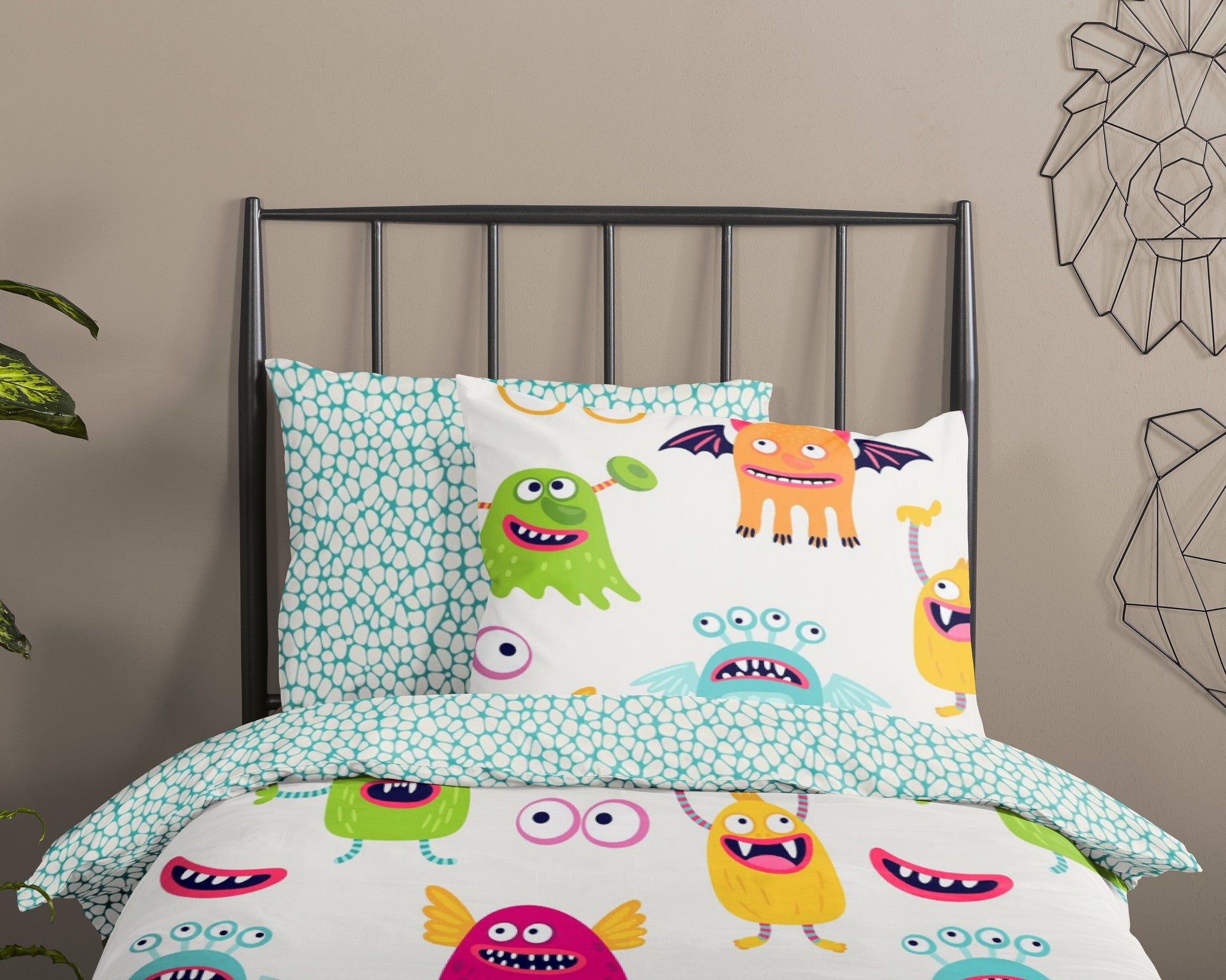 Kinderdekbedovertrek monsters - Katoen - 1-persoons (140x220 + 60x70 cm)