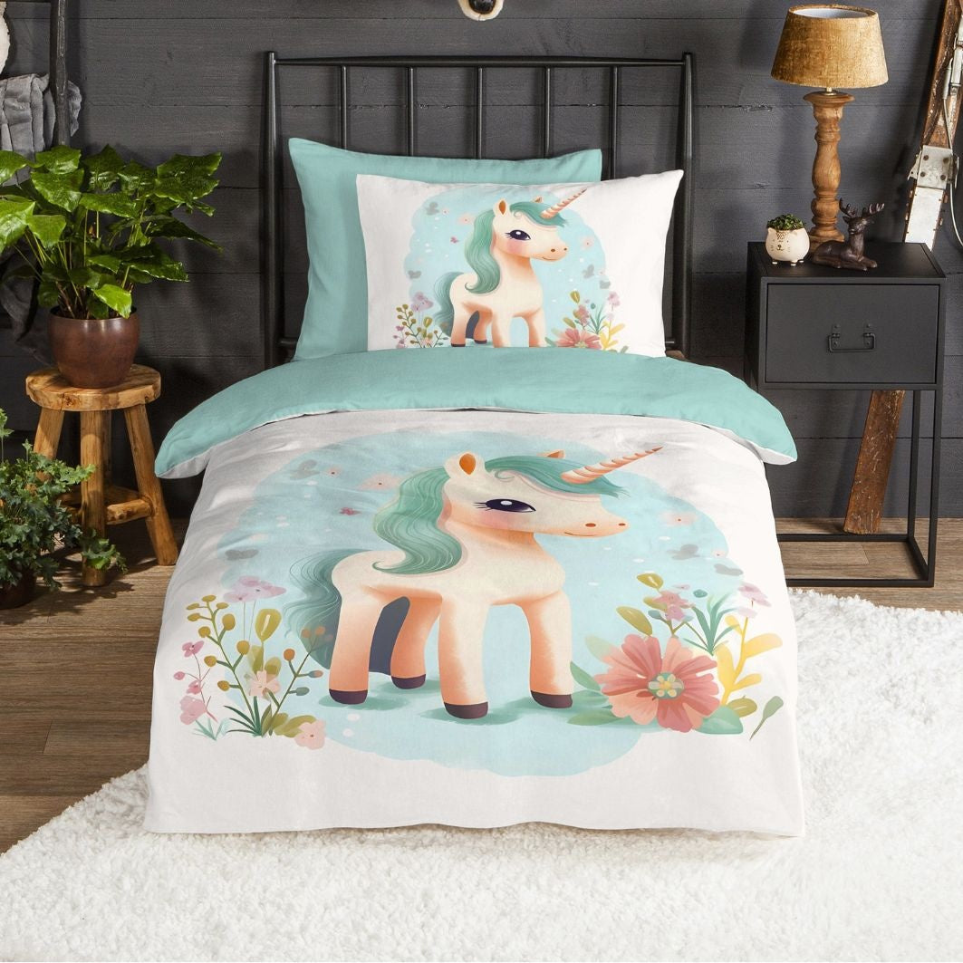 Kinderdekbedovertrek One Unicorn - Flanel - 1-persoons (140x220 + 60x70 cm)