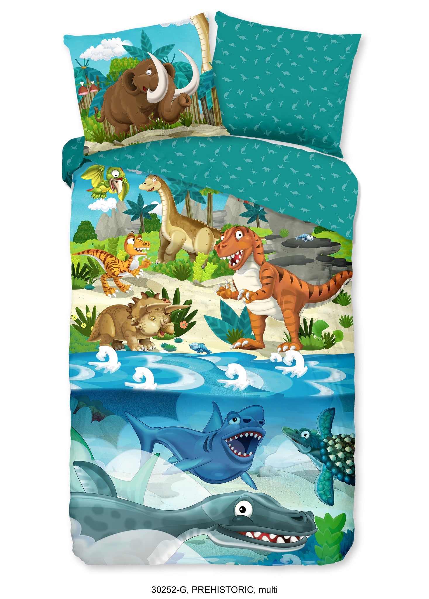 Kinderdekbedovertrek Prehistoric dino - Katoen - 1-persoons (140x220 + 60x70 cm)