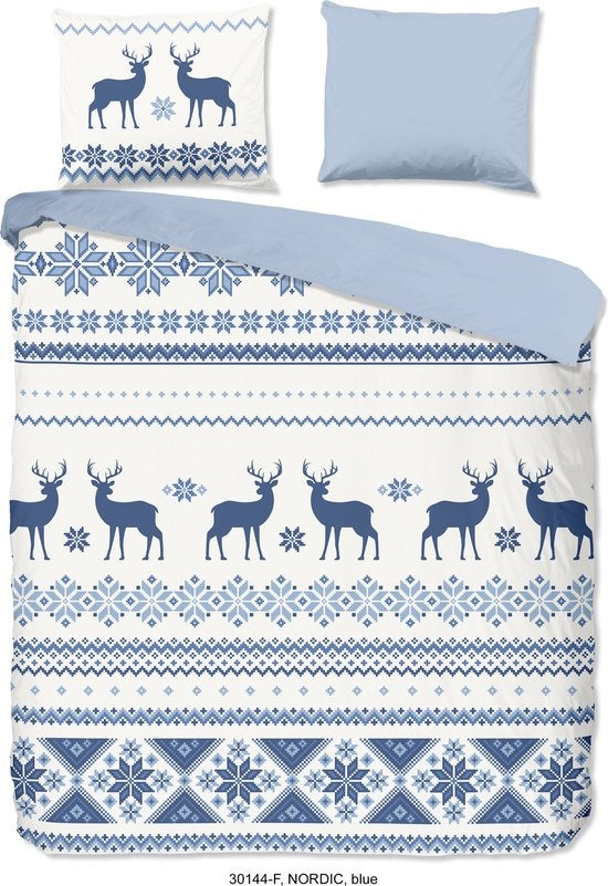 Flanel dekbedovertrek Nordic - blauw - 2-persoons (200x220 + 2st 60x70cm)