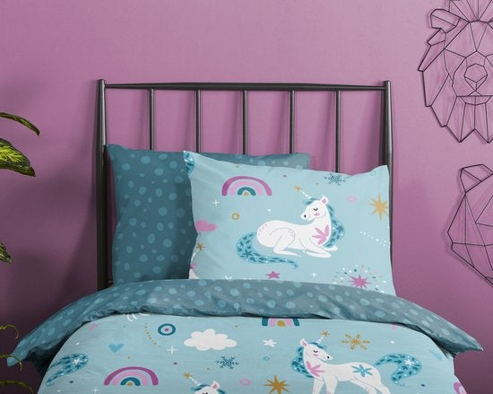 Kinderdekbedovertrek Snowycorn - Flanel - 1-persoons (140x220 + 60x70 cm)