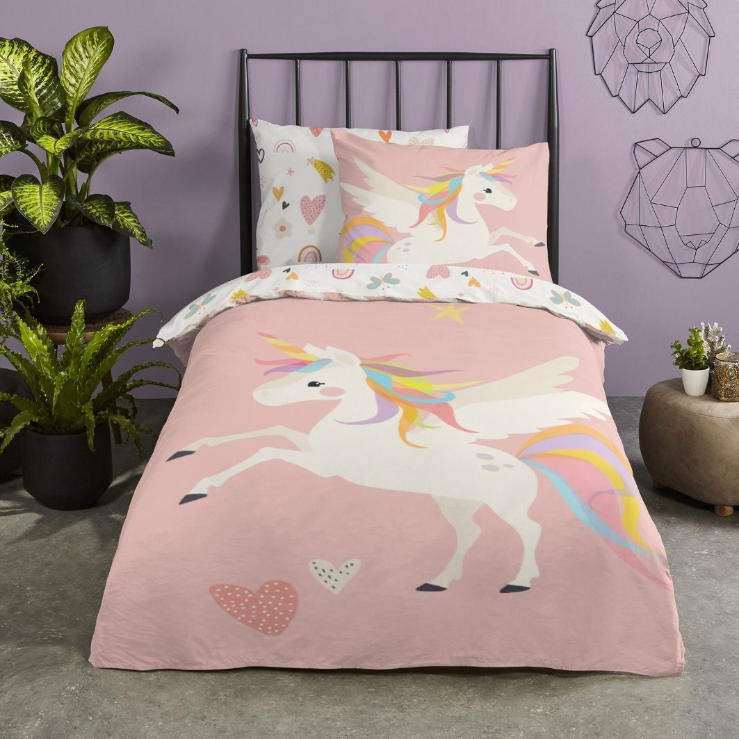 Kinderdekbedovertrek Unicorn - Katoen - 1-persoons (140x220 + 60x70 cm)