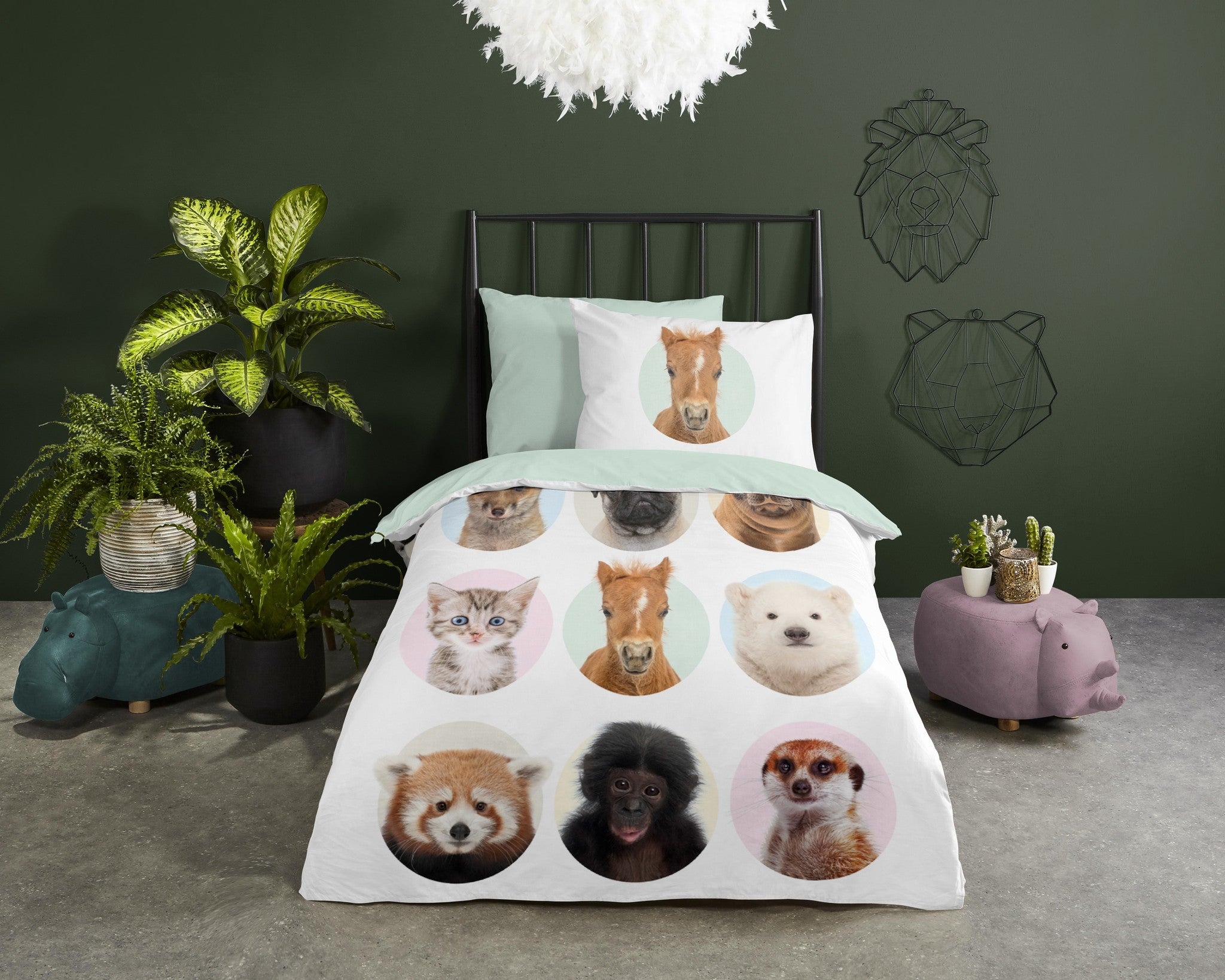 Kinderdekbedovertrek Young animals - Katoen - 1-persoons (140x220 + 60x70 cm)