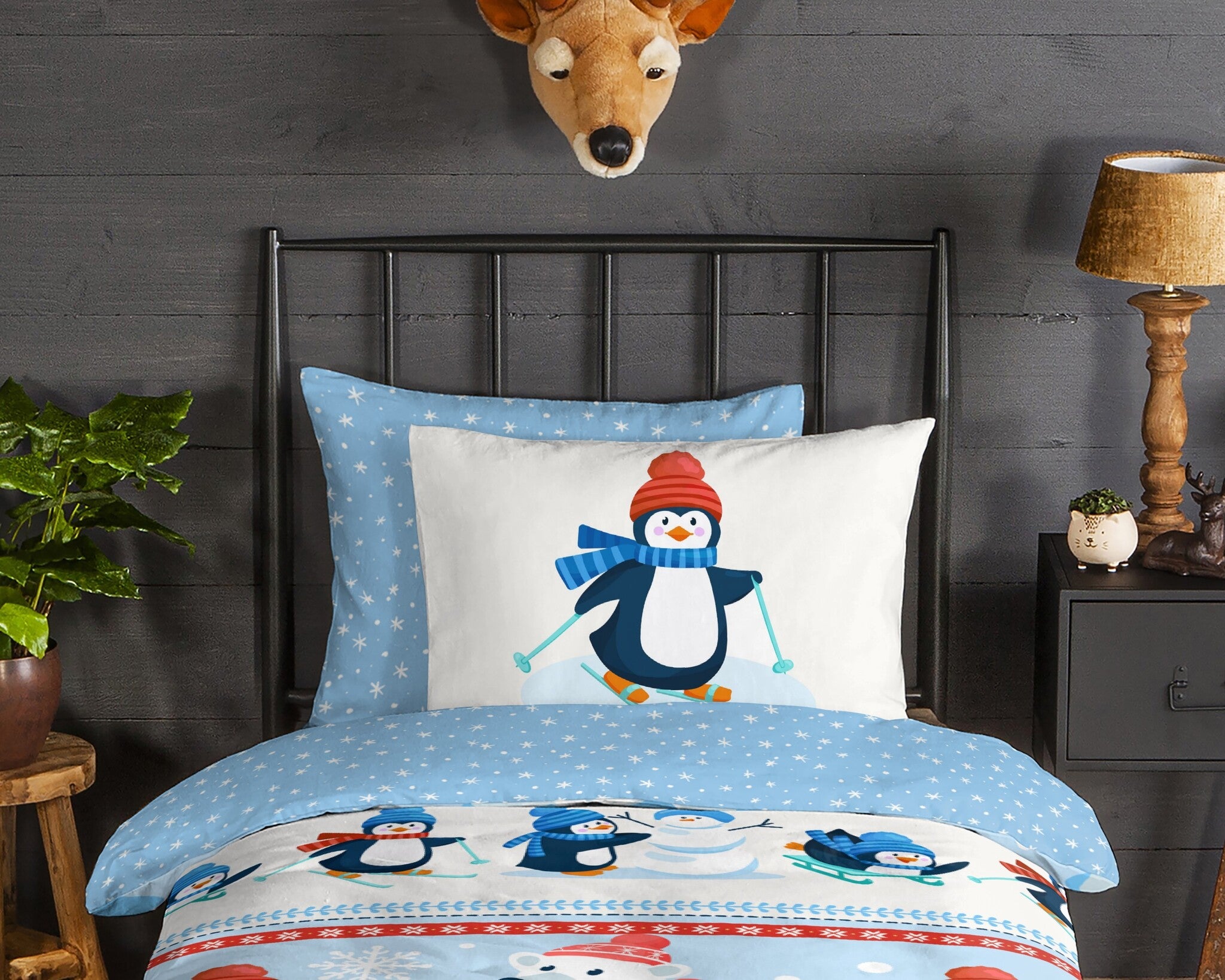 Kinderdekbedovertrek Pinguïns - blauw - Flanel - 1-persoons (140x220 + 60x70 cm)