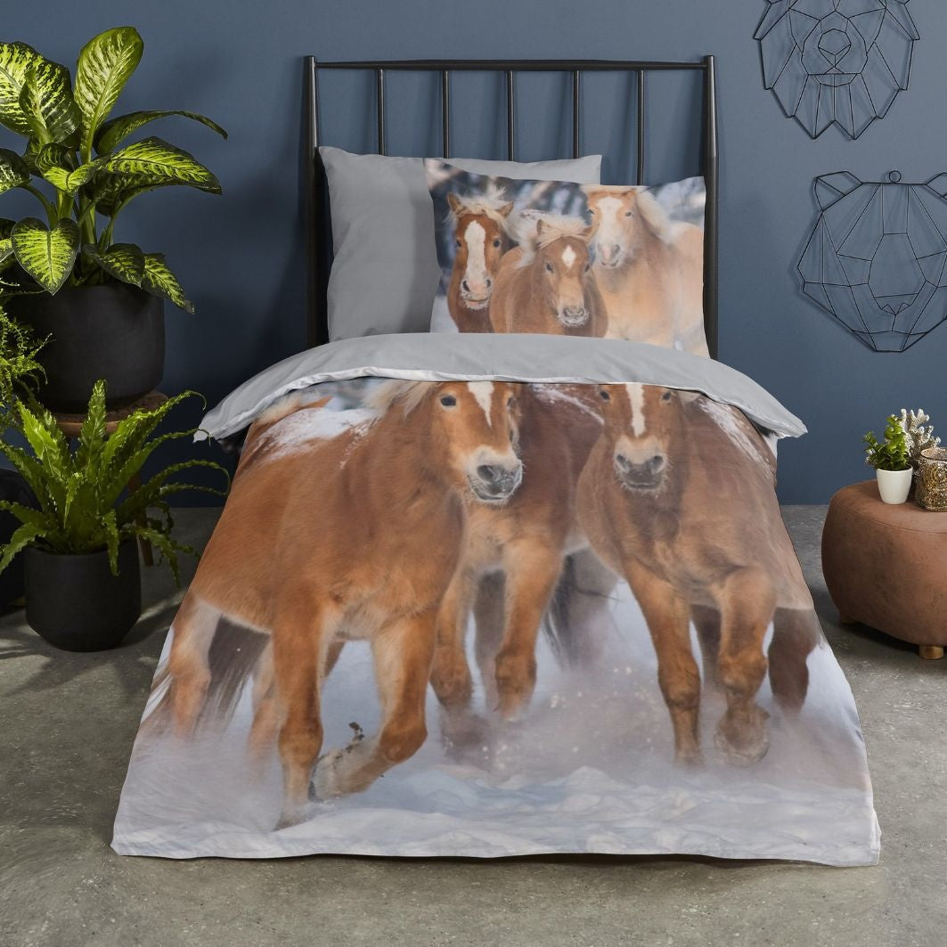 Kinderdekbedovertrek pony's - Flanel - 1-persoons (140x220 + 60x70 cm)
