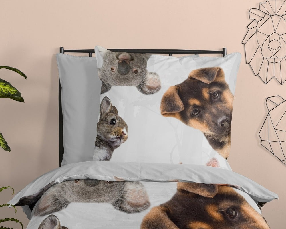 Kinderdekbedovertrek animals - Katoen - 1-persoons (140x220 + 60x70 cm)